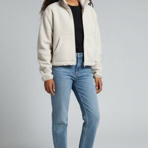 TNA Cream Fleece Full Zip-Up Cropped Jacket Womens Size Small